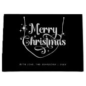 レトロシンプルシック白黒メリークリスマス ラージペーパーバッグ (正面)
