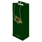 レトロシンプルスクリプトグリーン金ゴールドメリークリスマス ワインギフトバッグ (裏面アングル)