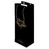 レトロシンプルスクリプトブラック金ゴールドメリークリスマス ワインギフトバッグ (裏面アングル)