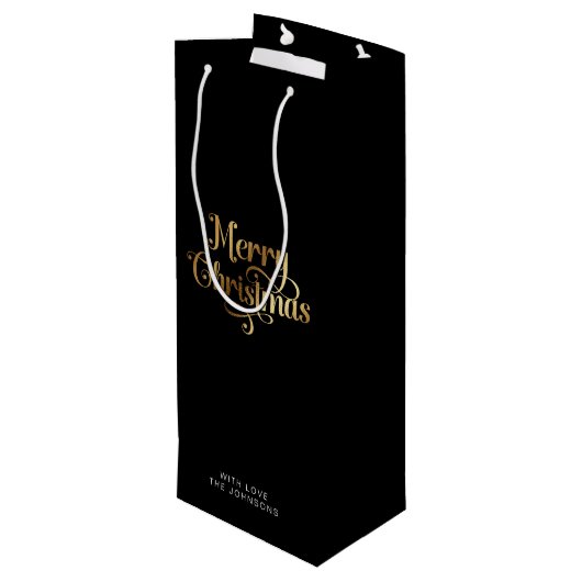 レトロシンプルスクリプトブラック金ゴールドメリークリスマス ワインギフトバッグ (裏面アングル)