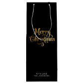 レトロシンプルスクリプトブラック金ゴールドメリークリスマス ワインギフトバッグ (裏面)