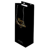 レトロシンプルスクリプトブラック金ゴールドメリークリスマス ワインギフトバッグ (正面アングル)