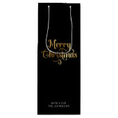 レトロシンプルスクリプトブラック金ゴールドメリークリスマス ワインギフトバッグ (正面)