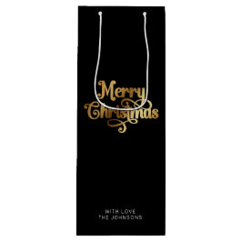 レトロシンプルスクリプトブラック金ゴールドメリークリスマス ワインギフトバッグ