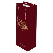 レトロシンプルスクリプトレッド金ゴールドメリークリスマス ワインギフトバッグ (正面アングル)