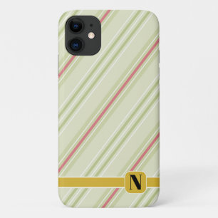 レトロシンプルストライプイニシャルlグリーン iPhone 11 ケース