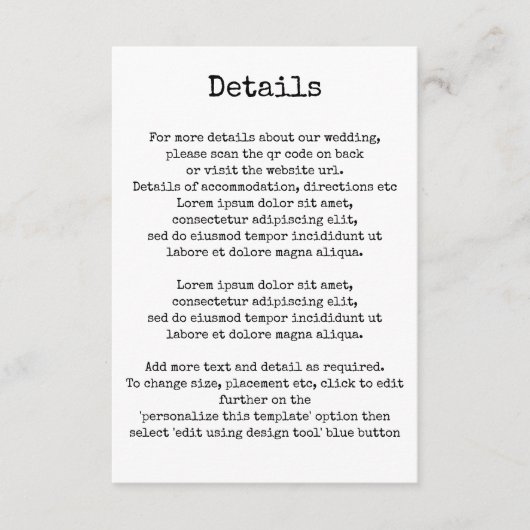 レトロシンプルタイプライタータイポグラフィ詳細QRコード エンクロージャーカード (正面)