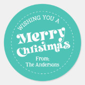 レトロシンプルティール（緑がかった色）クリスマスラージ ラウンドシール (正面)
