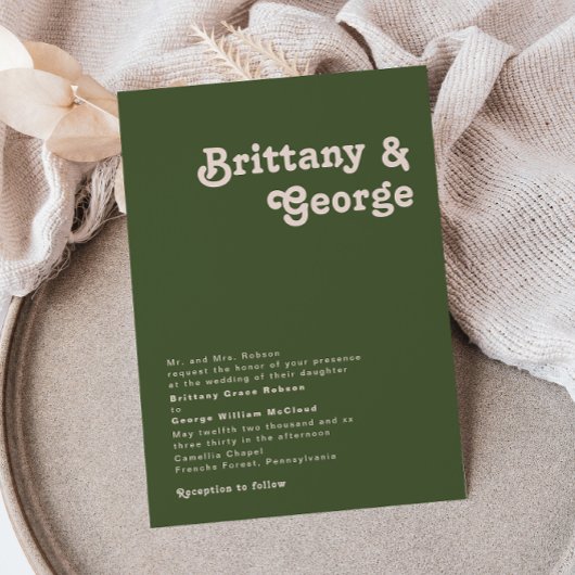 レトロシンプルビベオリーブグリ伝統的ン結婚ズ 招待状