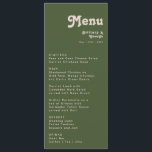 レトロシンプルビベス |オリーブグリーン結婚のディナー メニュー<br><div class="desc">このシンプルレトロな雰囲気 |オリーブグリーン結婚のディナーメニューは、あなたのクラシックのヴィンテージアースファンキーーのトーンに最適結婚である。このデザインはミニマルなヒッピー素朴なボホフォントを備えている。ニュートラルな南西の砂漠の色のパレットとボヘミアン自然ミッドセンチュリーのレタリングは、完璧な西の目的地のミニマルデザインを組み合わせモダンる。色感じを自由に変更する自分のアートワーク、グラフィック、または写真を追加。このもし商品のデザインについて質問がある感じと、お気軽にお問い合わせ！</div>