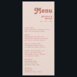 レトロシンプルビベス |赤面ピンク結婚ズ・ディナー メニュー<br><div class="desc">このシンプルレトロな雰囲気 |赤面結婚ピンクのディナーメニューは、クラシックのヴィンテージアースファンキートーンに最適結婚。このデザインはミニマルなヒッピー素朴なボホフォントを備えている。ニュートラルな南西の砂漠の色のパレットとボヘミアン自然ミッドセンチュリーのレタリングは、完璧な西の目的地のミニマルデザインを組み合わせモダンる。色感じを自由に変更する自分のアートワーク、グラフィック、または写真を追加。このもし商品のデザインについて質問がある感じと、お気軽にお問い合わせ！</div>