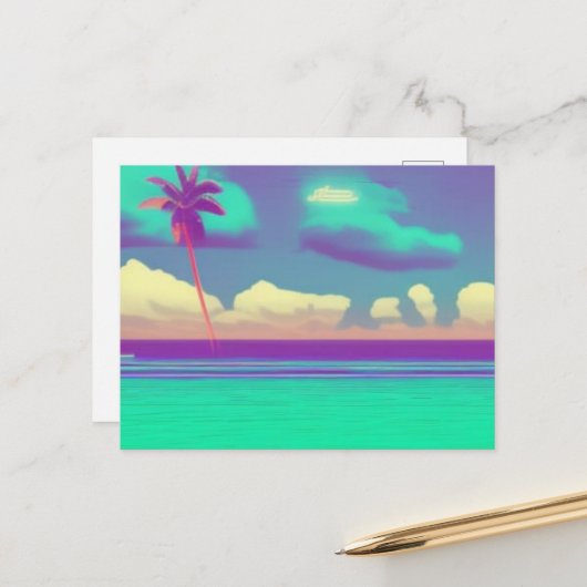 レトロシンプルビーチはがき ポストカード (正面/裏面インサイチュ)