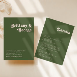 レトロシンプルビーブオリーブグリーンオールインワン結婚ズ 招待状