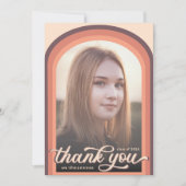 レトロシンプルピンクアーチ写真卒業ありがとう サンキューカード (正面)