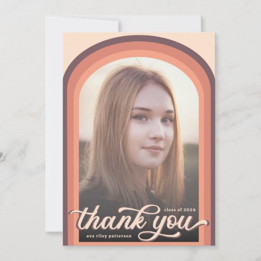 レトロシンプルピンクアーチ写真卒業ありがとう サンキューカード (正面)
