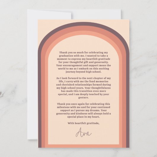 レトロシンプルピンクアーチ写真卒業ありがとう サンキューカード (裏面)