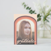 レトロシンプルピンクアーチ写真大学院パーティー ポストカード (スタンド正面)