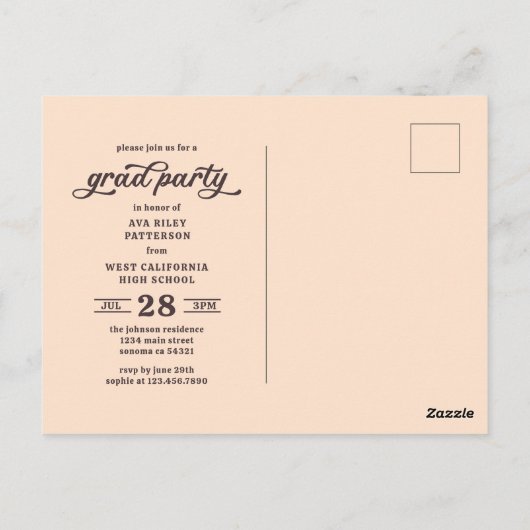 レトロシンプルピンクアーチ写真大学院パーティー ポストカード (裏面)