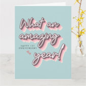 レトロシンプルピンクパステルハッピー1周年記念 カード (黄色い花)