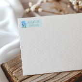 レトロシンプルフローラスカイブルー結婚式招待状 ラベル