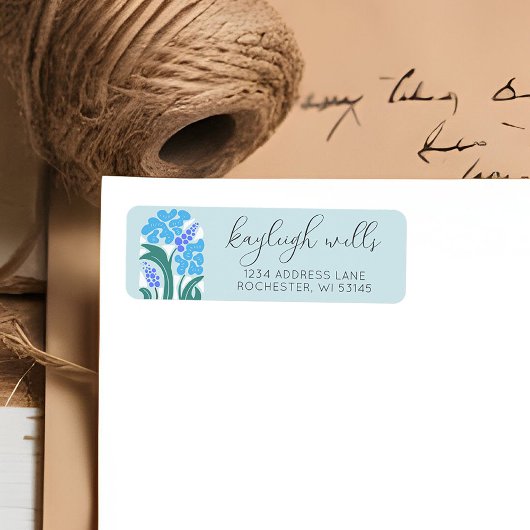 レトロシンプルフローラスカイブルー結婚式招待状 ラベル