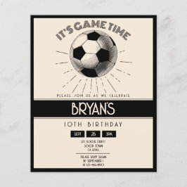 レトロシンプルブラックサッカーバジェット誕生日招待状