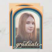 レトロシンプルブルーアーチ写真大学院パーティー 招待状 (正面/裏面)