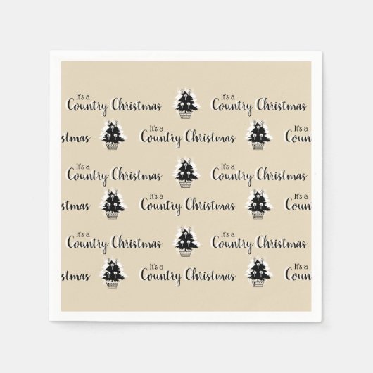 レトロシンプルベージュカントリークリスマスツリーパターン スタンダードカクテルナプキン (正面)