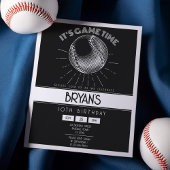 レトロシンプルホワイトベースボールバジェット誕生日招待状