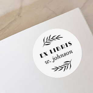 レトロシンプルボタニカルブランチExライブラリ蔵書票 ラウンドシール