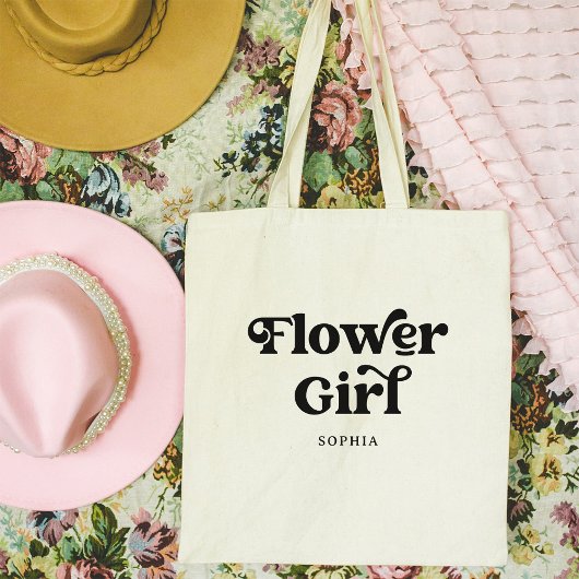 レトロシンプルボホタイポグラフィ |フラワーガール トートバッグ