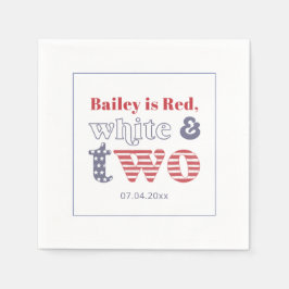 レトロシンプルレッドホワイト二つ誕生日パーティー スタンダードカクテルナプキン