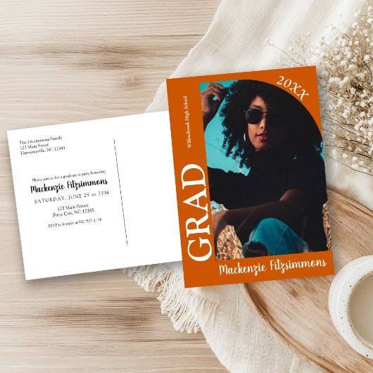 レトロシンプル写真卒業招待状はがき ポストカード