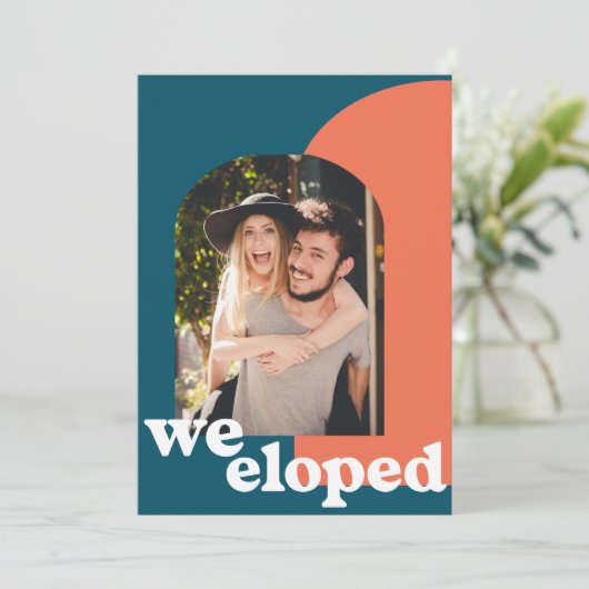 レトロシンプル幾何学的フォトティール（緑がかった色）我々はパーティーを駆け落とし 案内状 (スタンド正面)