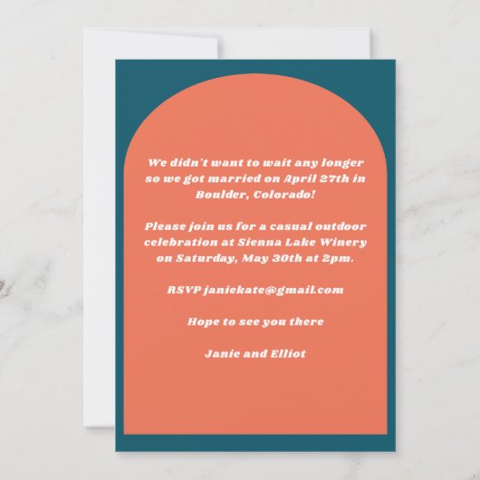 レトロシンプル幾何学的フォトティール(緑がかった色)我々はパーティーを駆け落とし 案内状 (裏面)