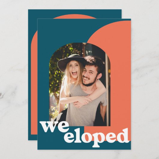 レトロシンプル幾何学的フォトティール(緑がかった色)我々はパーティーを駆け落とし 案内状 (正面/裏面)