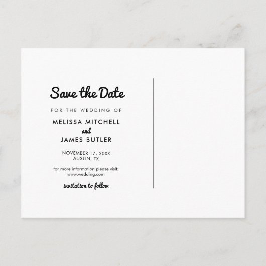 レトロシンプル手書きフォント写真の保存日付 案内ポストカード (裏面)