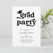 レトロシンプル白黒卒業パーティー 招待状 (スタンド正面)