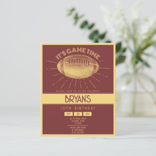 レトロシンプル金ゴールドサッカーバジェット誕生日招待状 (スタンド正面)