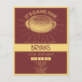 レトロシンプル金ゴールドサッカーバジェット誕生日招待状 (正面)