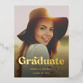 レトロシンプル高校卒業 箔招待状ポストカード (正面)