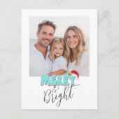レトロシンプル1フォトブライトメリーブルークリスマス シーズンポストカード (正面)