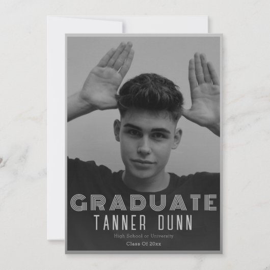 レトロシンプル1枚の写真卒業 案内状 (正面)