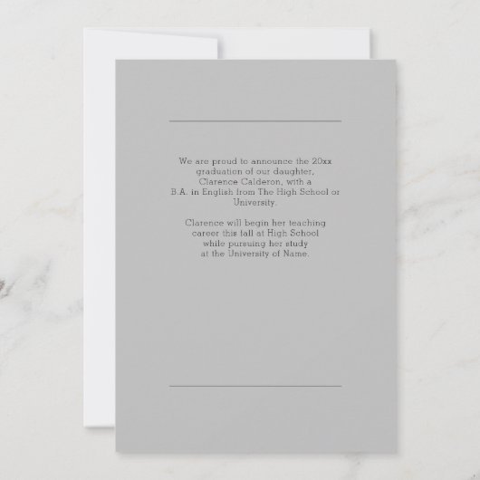 レトロシンプル1枚の写真卒業 案内状 (裏面)