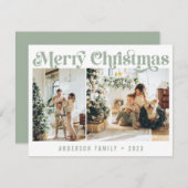 レトロシンプルSage Minimalistクリスマスツーフォト シーズンカード (正面/裏面)