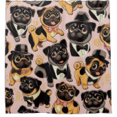 レトロシームレスかわいいパグ シャワーカーテン (正面)