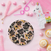 レトロシームレスかわいいパグ ペーパープレート (パーティー)