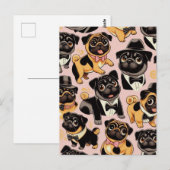 レトロシームレスかわいいパグ ポストカード (正面/裏面)