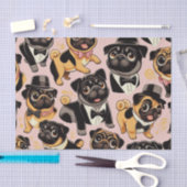 レトロシームレスかわいいパグ 薄葉紙 (クラフト)