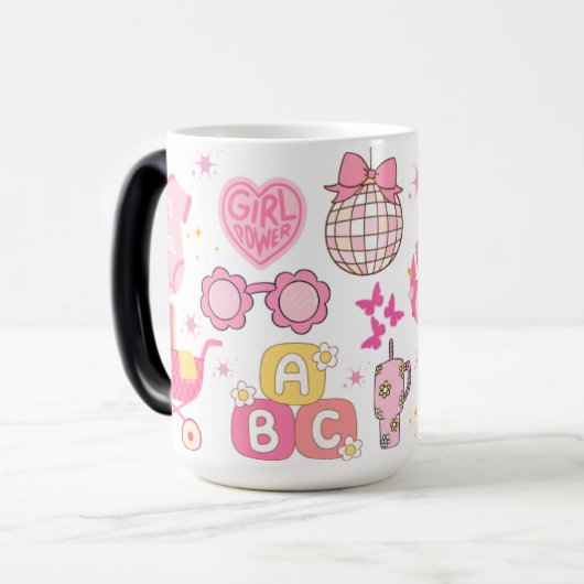 レトロジェンダーそれが女の子であることを明らかにする モーフィングマグカップ (正面左)